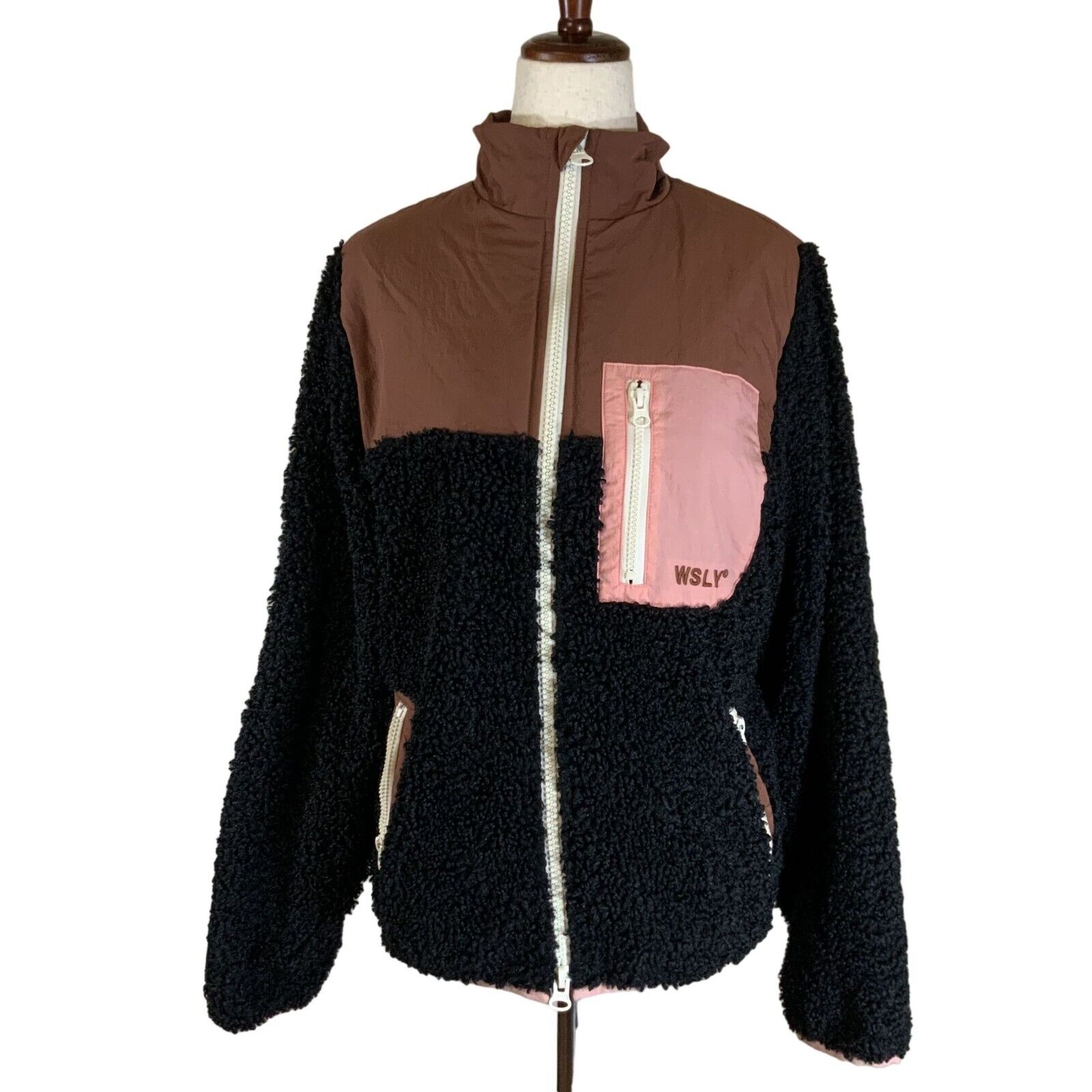 Wsly Xs Full-Zip Sherpa Fleece Jacket Black/Rust/Pink Multi Polyester/Nylon